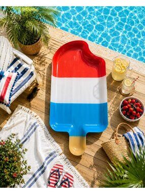 New Patriotic Popsicle Shaped RED White BLUE Party Serving Tray Platter